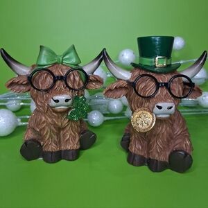 HIGHLAND COW Pair for St Patricks 4.5" Figurine Table Piece 2026 by Hobby Lobby